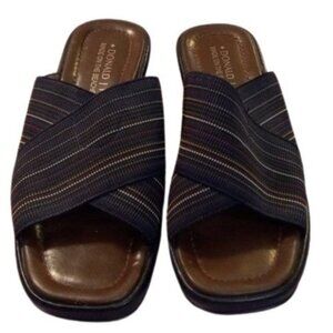 Donald J Pliner Size 6 M Womens Black Wedge Sandals Crisscross Fabric Straps